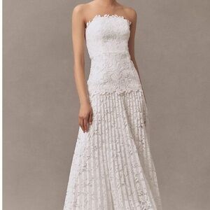 Milly Norelle Strapless Lace Pleated Maxi Dress